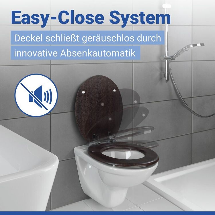 Produktbild: WC Sitz Mod. Wenge Dunkelbraun, stabiler Toilettensitz mit Absenkautomatik