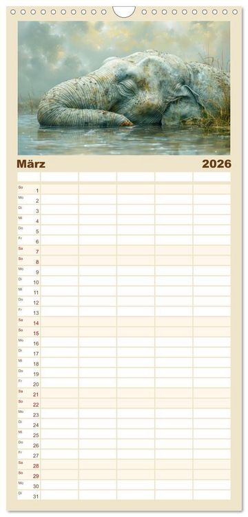 Produktbild: Familienplaner 2026 - Tierische Tr&auml;umer - Sanft ruhend mit 5 Spalten (Wandkalender, 21 x 45 cm) CALVENDO