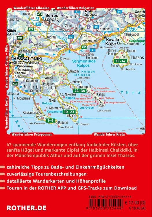 Produktbild: ROTHER Wanderf&uuml;hrer Chalkidiki - Thassos. 47 Touren auf Kassandra und Sithonia, in der M&ouml;nchsrepublik Athos und auf der Insel Thassos