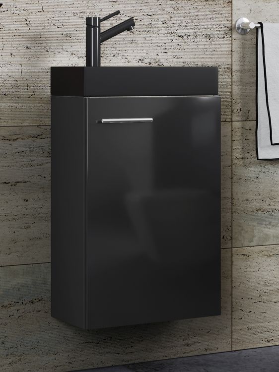 Produktbild: 2-tlg Waschtisch Slito Toilette schmal Schwarz