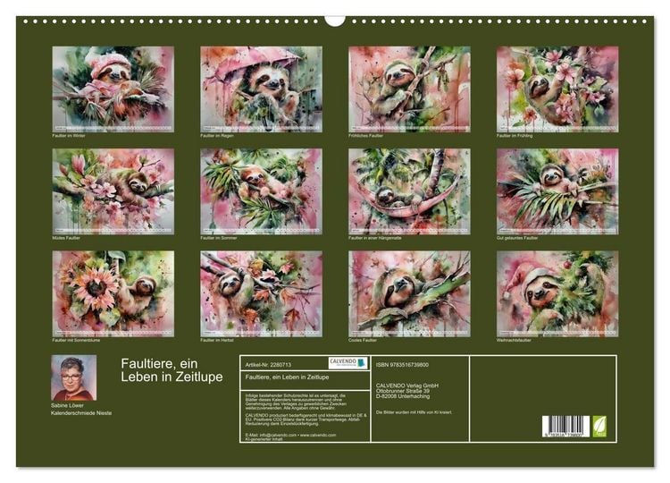 Produktbild: Faultiere, ein Leben in Zeitlupe (Wandkalender 2026 DIN A2 quer), CALVENDO Monatskalender