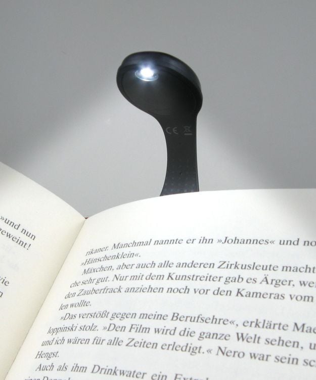 Produktbild: Flexilight Leselicht (Black Dots) - schwarz - 2 in 1 Leselampe & Lesezeichen - LED Leselicht - Geschenk für Leser, Buchliebhaber - Deutsche Ausgabe