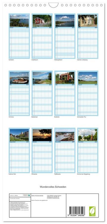 Produktbild: Familienplaner 2027 - Wundervolles Schweden mit 5 Spalten (Wandkalender, 21 x 45 cm) CALVENDO
