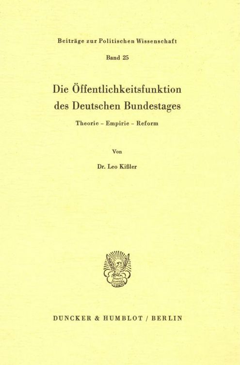 Produktbild: Die &Ouml;ffentlichkeitsfunktion des Deutschen Bundestages.