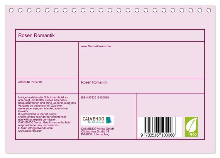 Produktbild: Rosen Romantik (Tischkalender 2026 DIN A5 quer), CALVENDO Monatskalender