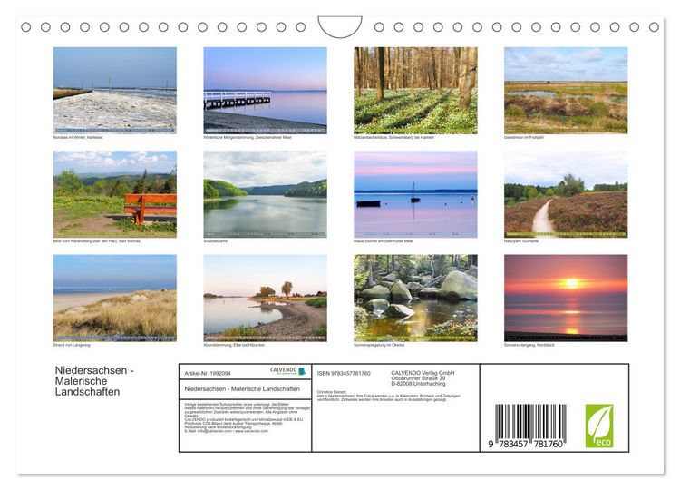 Produktbild: Niedersachsen - Malerische Landschaften (Wandkalender 2026 DIN A4 quer), CALVENDO Monatskalender