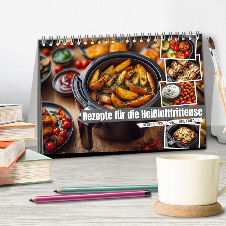 Produktbild: Rezepte f&uuml;r die Hei&szlig;luftfritteuse - vegetarisch, schnell und einfach (Tischkalender 2026 DIN A5 quer), CALVENDO Monatskalender