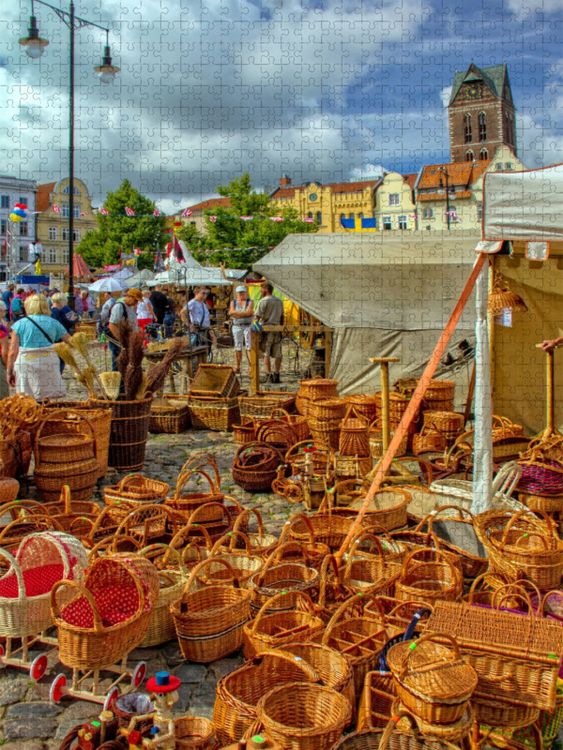 Produktbild: CALVENDO Puzzle Wochenmarkt auf dem Wismarer Marktplatz | 1000 Teile Lege-Gr&ouml;&szlig;e 64x48cm Foto-Puzzle f&uuml;r gl&uuml;ckliche Stunden