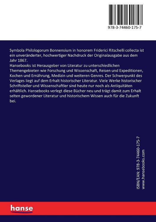 Produktbild: Symbola Philologorum Bonnensium in honorem Friderici Ritschelli collecta