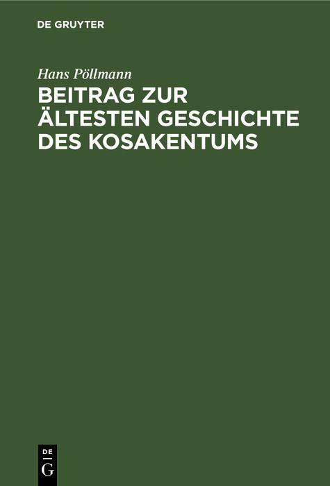 Produktbild: Beitrag zur &auml;ltesten Geschichte des Kosakentums