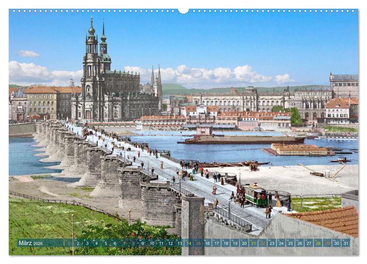 Produktbild: Historisches Dresden um 1900 neu restauriert und detailkoloriert (hochwertiger Premium Wandkalender 2026 DIN A2 quer), Kunstdruck in Hochglanz