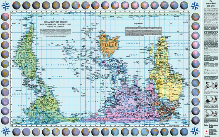 Produktbild: Weltkarte Petersprojektion, Up-side down deutsch (ca. 82,5 x 52,3 cm)