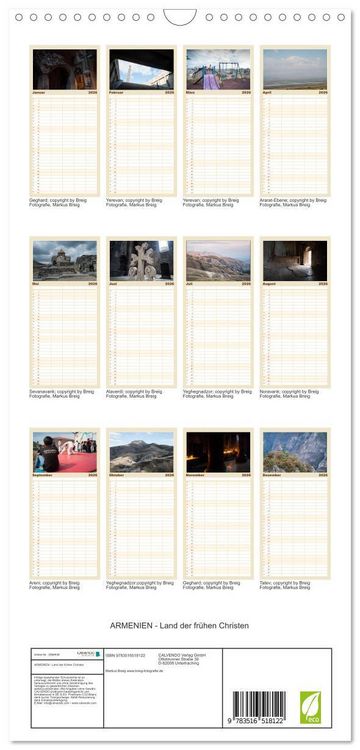 Produktbild: Familienplaner 2026 - ARMENIEN - Land der fr&uuml;hen Christen mit 5 Spalten (Wandkalender, 21 x 45 cm) CALVENDO