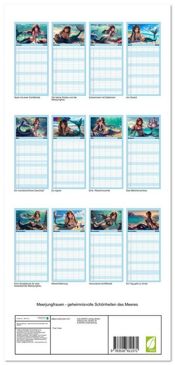 Produktbild: Familienplaner 2026 - Meerjungfrauen - geheimnisvolle Sch&ouml;nheiten des Meeres mit 5 Spalten (Wandkalender, 21 x 45 cm) CALVENDO