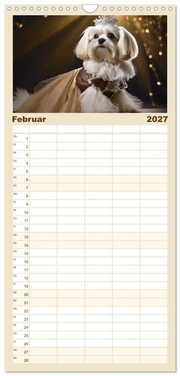 Produktbild: Familienplaner 2027 - Kleine Hunde - Gro&szlig;e Diven mit 5 Spalten (Wandkalender, 21 x 45 cm) CALVENDO
