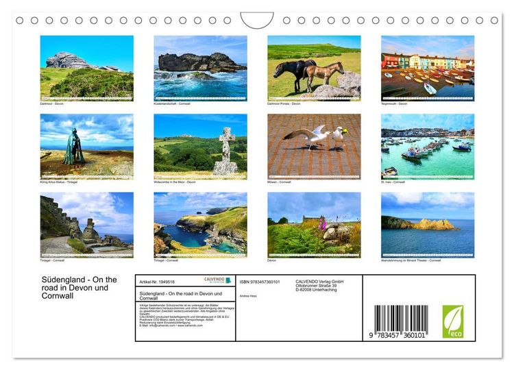 Produktbild: S&uuml;dengland - On the road in Devon und Cornwall (Wandkalender 2026 DIN A4 quer), CALVENDO Monatskalender