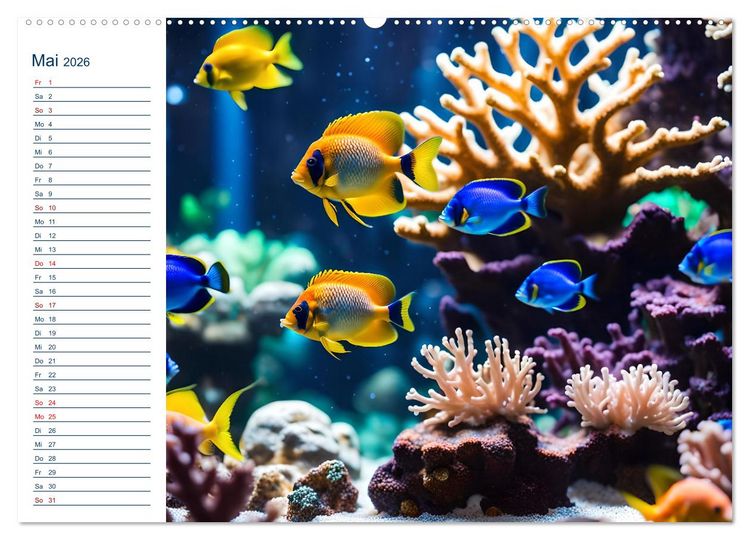 Produktbild: Aquarienzauber - Bunte KI Unterwasserwelten (Wandkalender 2026 DIN A2 quer), CALVENDO Monatskalender