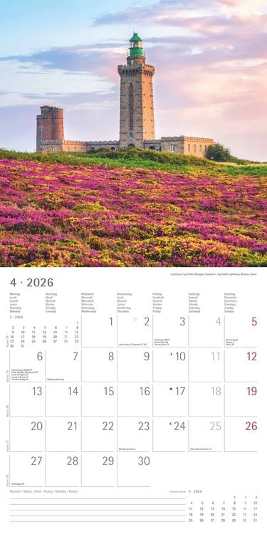 Produktbild: Leuchttürme 2026 - Broschürenkalender 30x30 cm (30x60 geöffnet) - Kalender mit Platz für Notizen - Wandkalender - Wandplaner - Leuchtturmkalender