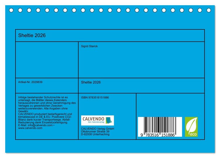 Produktbild: Sheltie 2026 (Tischkalender 2026 DIN A5 quer), CALVENDO Monatskalender
