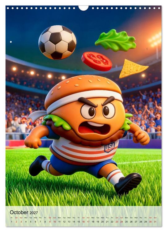 Produktbild: Funny Food Football - Creative Sports Characters (Wall Calendar 2027 DIN A3 portrait), CALVENDO 12 Month Wall Calendar
