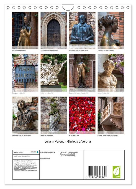 Produktbild: Julia in Verona - Giulietta a Verona (Wandkalender 2027 DIN A4 hoch), CALVENDO Monatskalender