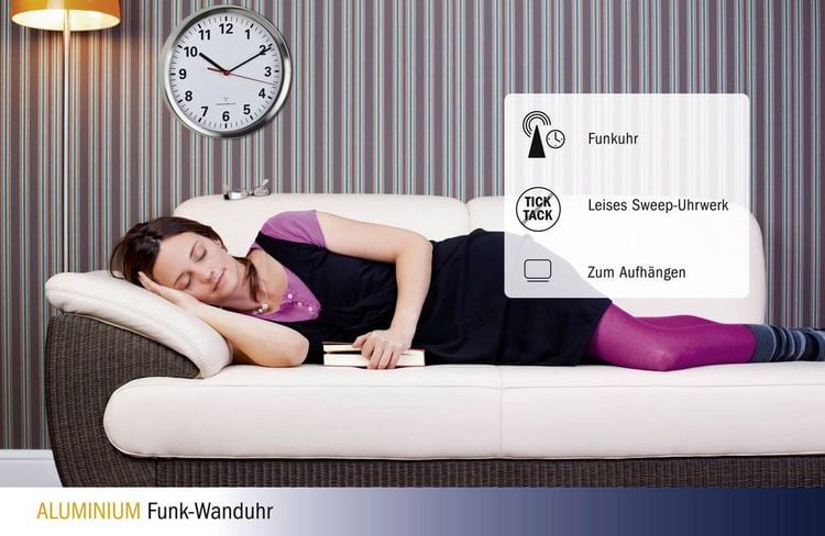 Produktbild: TFA Dostmann 60.3529.02 Funk Wanduhr 22 cm x 45 mm Aluminium Leisegang-Uhrwerk, Energiesparfunktion