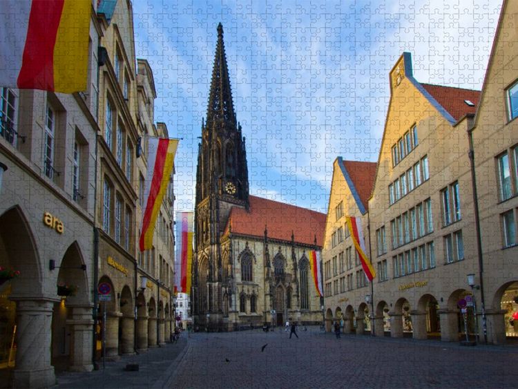 Produktbild: CALVENDO Puzzle Die St. Lamberti-Kirche am Prinzipalmarkt in M&uuml;nster | 1000 Teile Lege-Gr&ouml;&szlig;e 64x48cm Foto-Puzzle f&uuml;r gl&uuml;ckliche Stunden