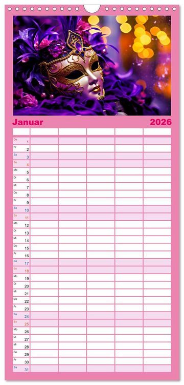 Produktbild: Familienplaner 2026 - MASKEN - poetisch und vertr&auml;umt mit 5 Spalten (Wandkalender, 21 x 45 cm) CALVENDO