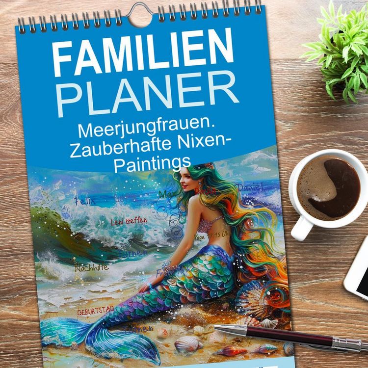 Produktbild: Familienplaner 2026 - Meerjungfrauen. Zauberhafte Nixen-Paintings mit 5 Spalten (Wandkalender, 21 x 45 cm) CALVENDO