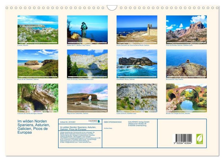 Produktbild: Im wilden Norden Spaniens, Asturien, Galicien, Picos de Europaa (Wandkalender 2027 DIN A3 quer), CALVENDO Monatskalender