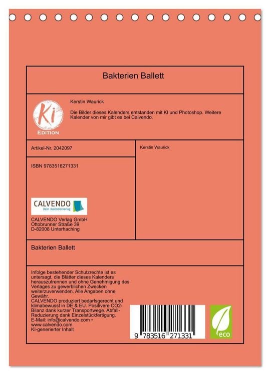 Produktbild: Bakterien Ballett (Tischkalender 2026 DIN A5 hoch), CALVENDO Monatskalender