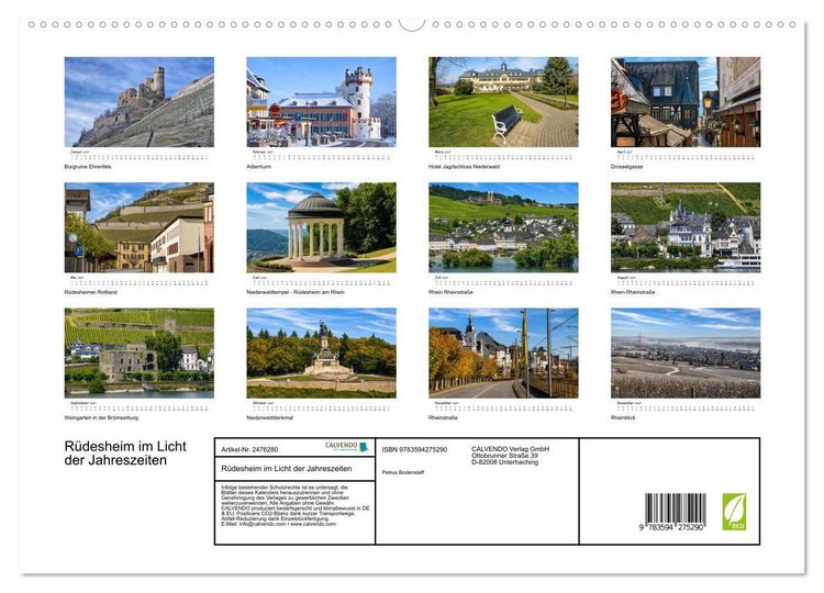 Produktbild: R&uuml;desheim im Licht der Jahreszeiten (hochwertiger Premium Wandkalender 2027 DIN A2 quer), Kunstdruck in Hochglanz