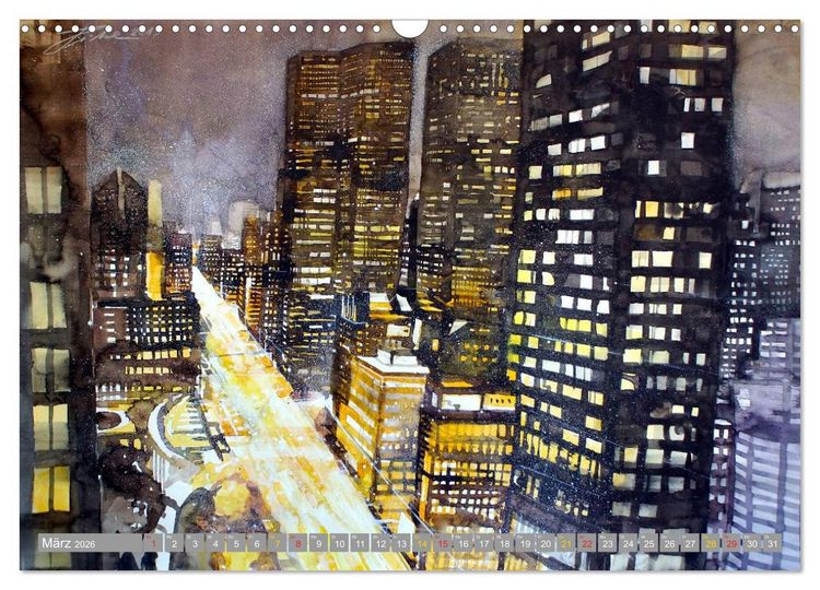 Produktbild: New York Watercolor Citylights (Wandkalender 2026 DIN A3 quer), CALVENDO Monatskalender