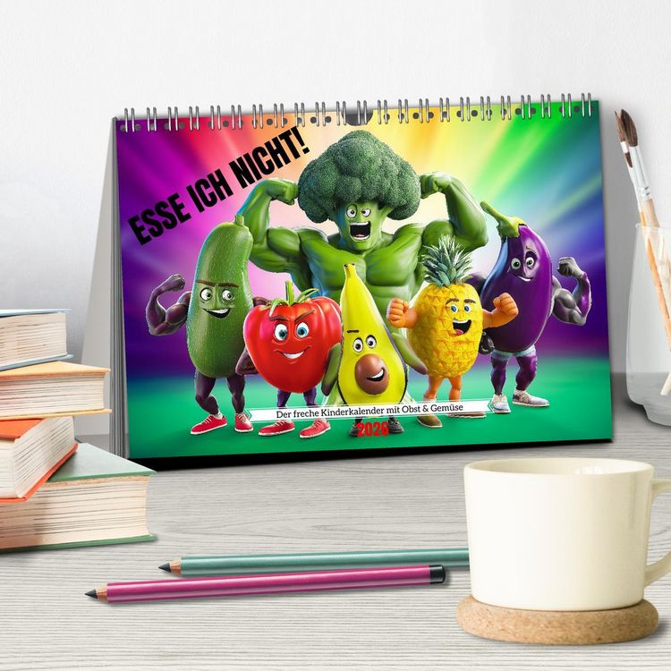 Produktbild: Esse ich nicht! Der freche Kinderkalender mit Obst & Gem&uuml;se (Tischkalender 2026 DIN A5 quer), CALVENDO Monatskalender