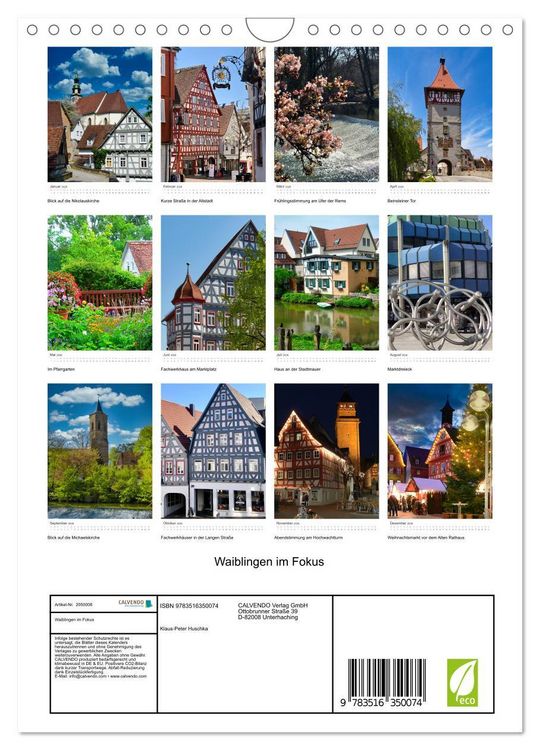 Produktbild: Waiblingen im Fokus (Wandkalender 2026 DIN A4 hoch), CALVENDO Monatskalender