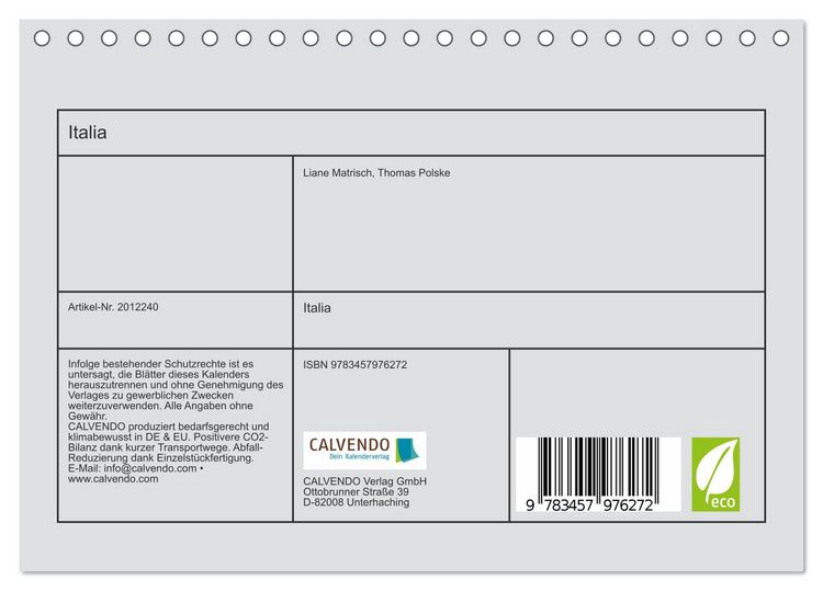 Produktbild: Italia (Tischkalender 2026 DIN A5 quer), CALVENDO Monatskalender