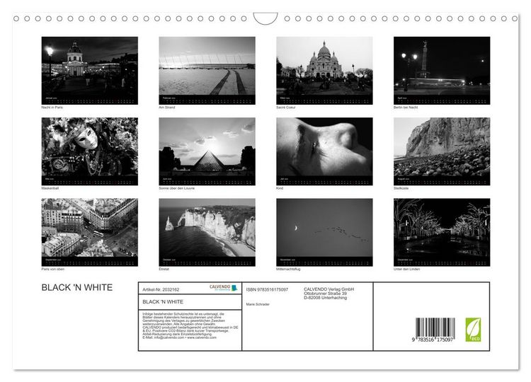 Produktbild: BLACK 'N WHITE (Wandkalender 2026 DIN A3 quer), CALVENDO Monatskalender