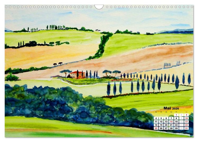 Produktbild: Toskana in Aquarell (Wandkalender 2026 DIN A3 quer), CALVENDO Monatskalender