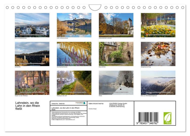 Produktbild: Lahnstein, wo die Lahn in den Rhein flie&szlig;t (Wandkalender 2026 DIN A4 quer), CALVENDO Monatskalender