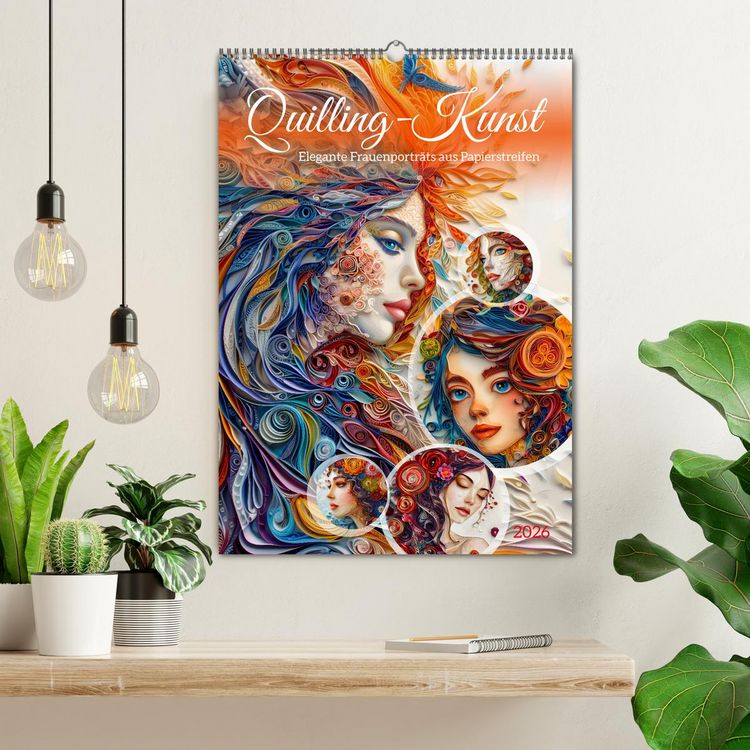 Produktbild: Quilling-Kunst - Elegante Frauenportr&auml;ts aus Papierstreifen (Wandkalender 2026 DIN A2 hoch), CALVENDO Monatskalender
