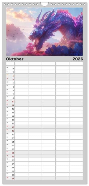 Produktbild: Familienplaner 2026 - Das Jahr der Drachen mit 5 Spalten (Wandkalender, 21 x 45 cm) CALVENDO