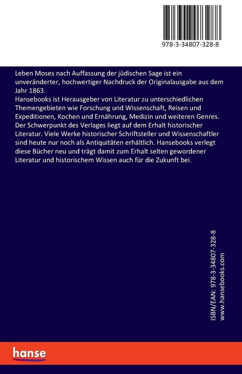 Produktbild: Leben Moses nach Auffassung der j&uuml;dischen Sage