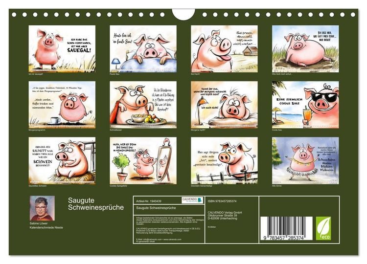 Produktbild: Saugute Schweinespr&uuml;che (Wandkalender 2026 DIN A4 quer), CALVENDO Monatskalender