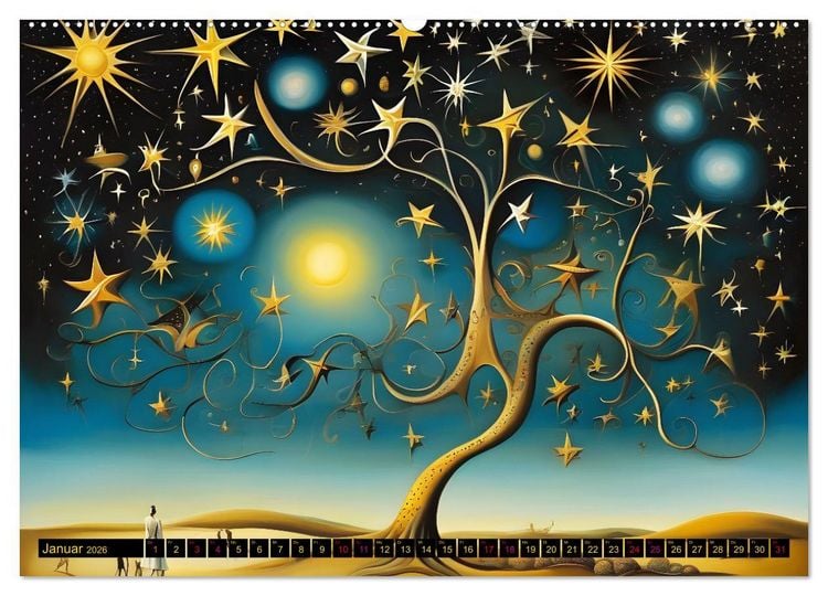 Produktbild: Erde, Sonne, Mond und Sterne Surrealistische Kunstwerke (hochwertiger Premium Wandkalender 2026 DIN A2 quer), Kunstdruck in Hochglanz