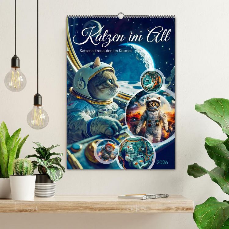 Produktbild: Katzen im All - Katzenastronauten im Kosmos (Wandkalender 2026 DIN A2 hoch), CALVENDO Monatskalender
