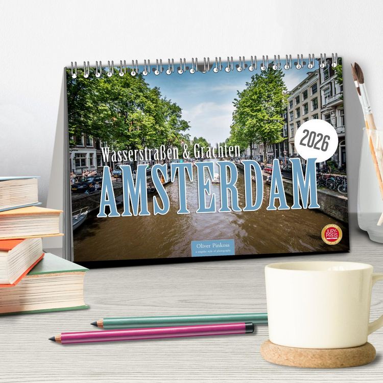 Produktbild: Amsterdam - Wasserstra&szlig;en und Grachten (Tischkalender 2026 DIN A5 quer), CALVENDO Monatskalender
