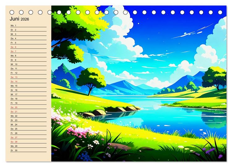 Produktbild: Manga-Landschaften: Ein visueller Ausflug durch Fantasiewelten (Tischkalender 2026 DIN A5 quer), CALVENDO Monatskalender