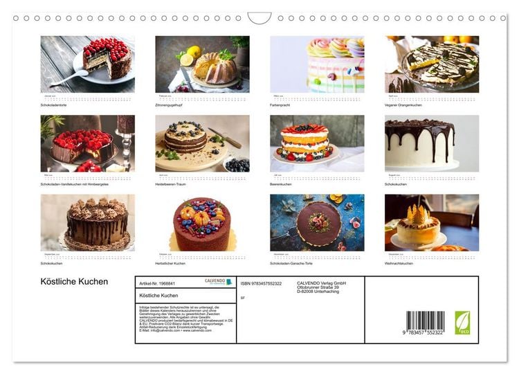 Produktbild: K&ouml;stliche Kuchen (Wandkalender 2026 DIN A3 quer), CALVENDO Monatskalender