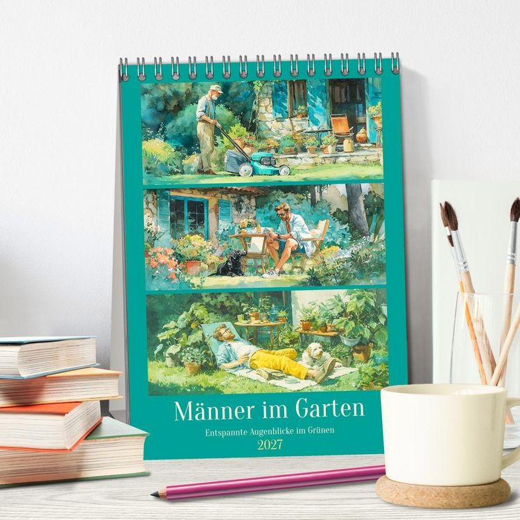 Produktbild: M&auml;nner im Garten. Entspannte Augenblicke im Gr&uuml;nen (Tischkalender 2027 DIN A5 hoch), CALVENDO Monatskalender