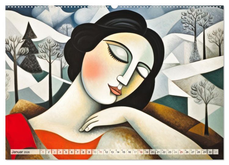 Produktbild: Frauenportr&auml;ts, kubistisch und bunt (hochwertiger Premium Wandkalender 2026 DIN A2 quer), Kunstdruck in Hochglanz